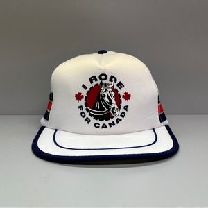 Vintage 3 Stripe I Rode For Canada White Blue Red Snap Back Trucker Mesh Foam